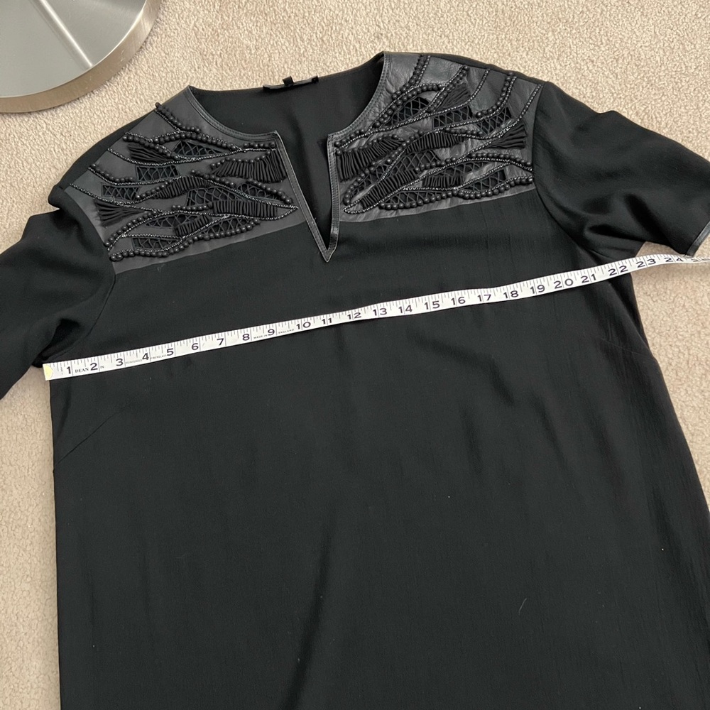 Lafayette 148 New York Black Tunic Top Woven Leather + Beading Details - Picture 9 of 12